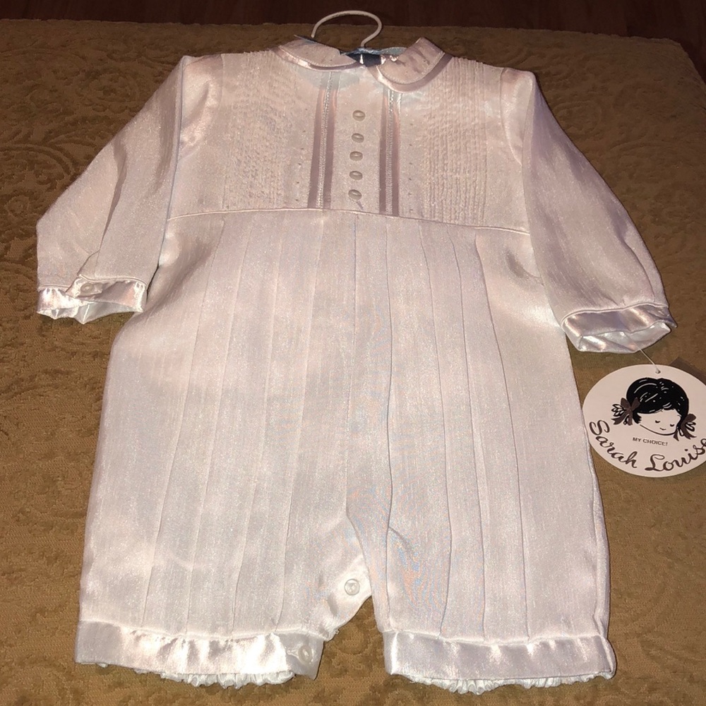 Elegant Sarah Louise White Baby Romper with Collar for Christening/Baptism